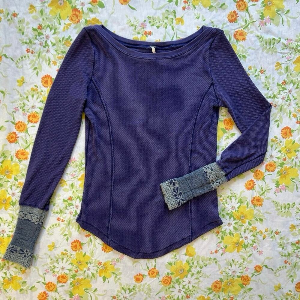 Free people indigo purple rosy cuff long sleeve tee